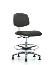 Class 10 Clean Room Vinyl Chair Chrome - Medium Bench Height with Chrome Foot Ring & Stationary Glides in Charcoal Trailblazer Vinyl