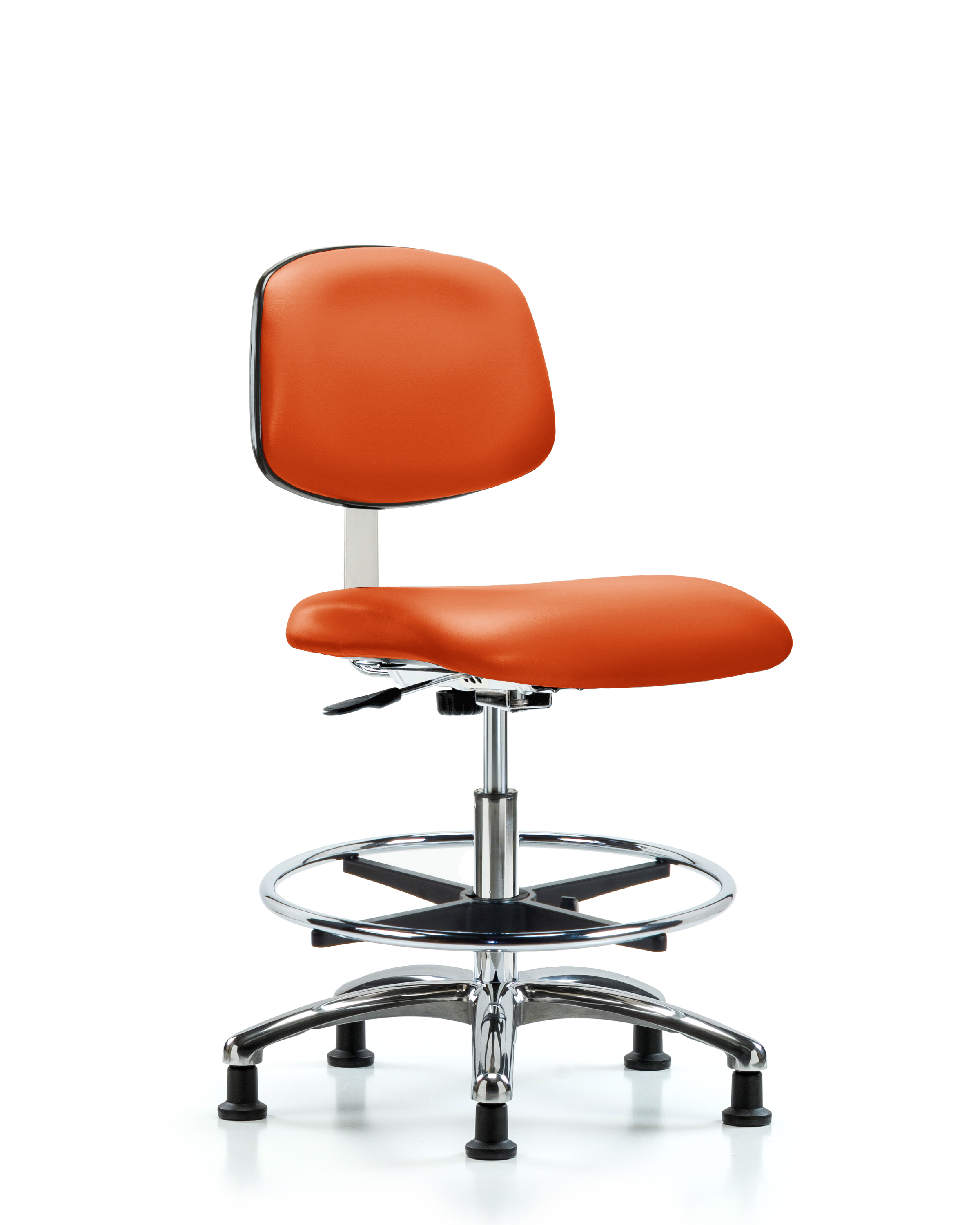 Class 10 Clean Room Vinyl Chair Chrome - Medium Bench Height with Chrome Foot Ring & Stationary Glides in Orange Kist Trailblazer Vinyl