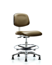 Class 10 Clean Room Vinyl Chair Chrome - Medium Bench Height with Chrome Foot Ring & Stationary Glides in Taupe Supernova Vinyl