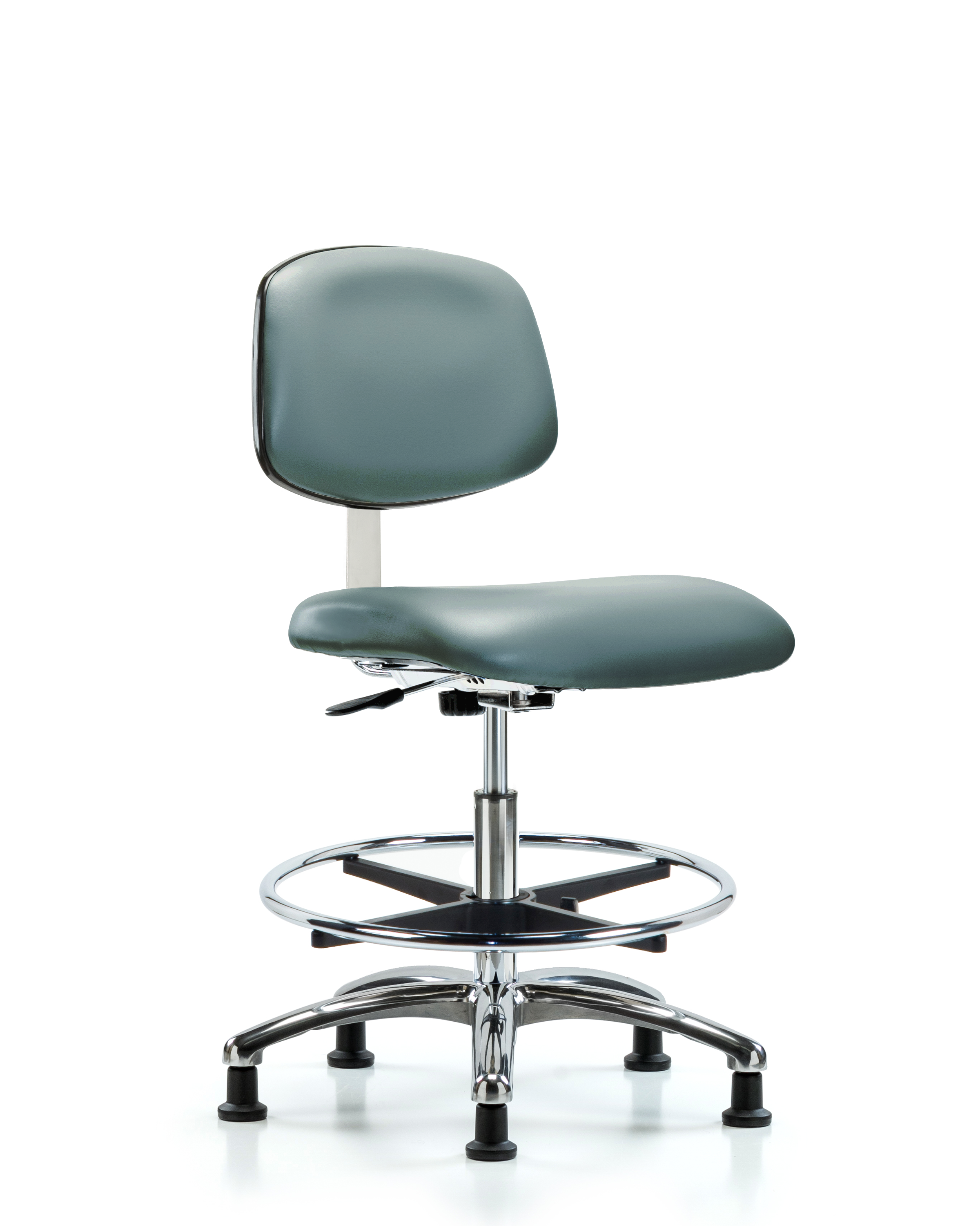 Class 10 Clean Room Vinyl Chair Chrome - Medium Bench Height with Chrome Foot Ring & Stationary Glides in Storm Supernova Vinyl