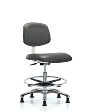 Class 10 Clean Room Vinyl Chair Chrome - Medium Bench Height with Chrome Foot Ring & Stationary Glides in Carbon Supernova Vinyl