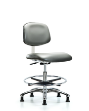 Class 10 Clean Room Vinyl Chair Chrome - Medium Bench Height with Chrome Foot Ring & Stationary Glides in Sterling Supernova Vinyl