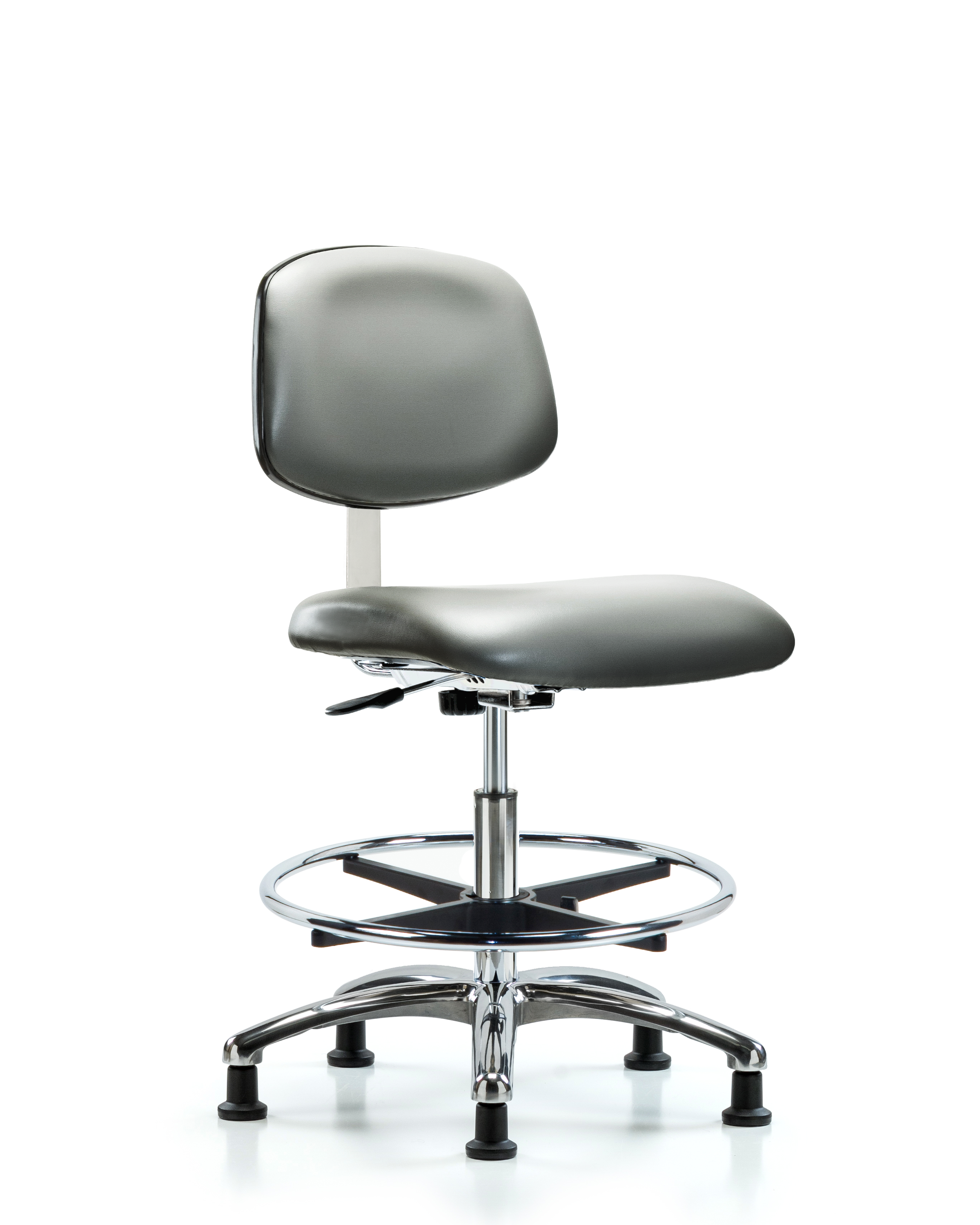 Class 10 Clean Room Vinyl Chair Chrome - Medium Bench Height with Chrome Foot Ring & Stationary Glides in Sterling Supernova Vinyl