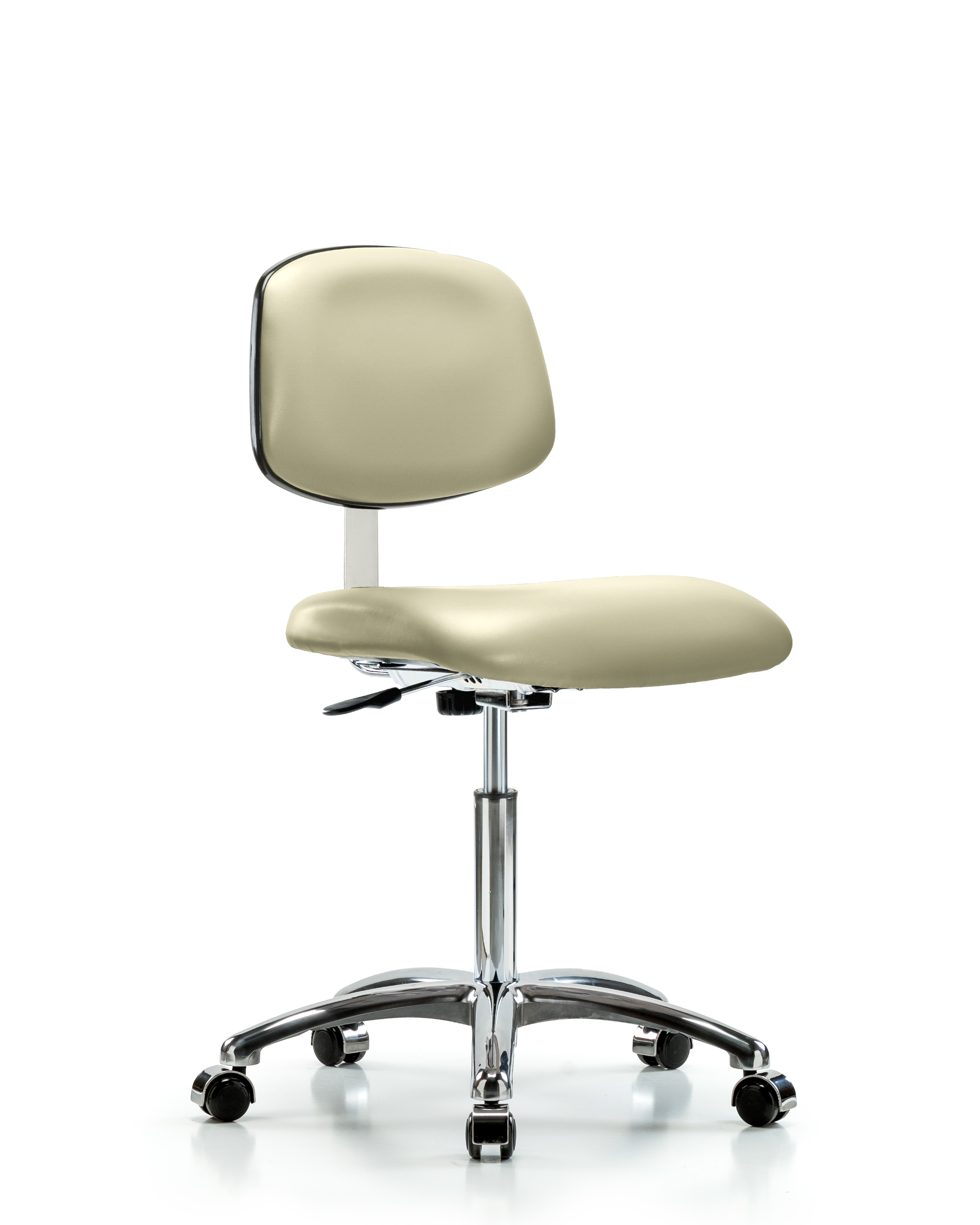 Class 10 Clean Room Vinyl Chair Chrome - Medium Bench Height with Casters in Adobe White Trailblazer Vinyl