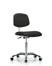 Class 10 Clean Room Vinyl Chair Chrome - Medium Bench Height with Casters in Black Trailblazer Vinyl
