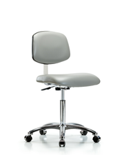 Class 10 Clean Room Vinyl Chair Chrome - Medium Bench Height with Casters in Dove Trailblazer Vinyl