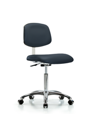 Class 10 Clean Room Vinyl Chair Chrome - Medium Bench Height with Casters in Imperial Blue Trailblazer Vinyl