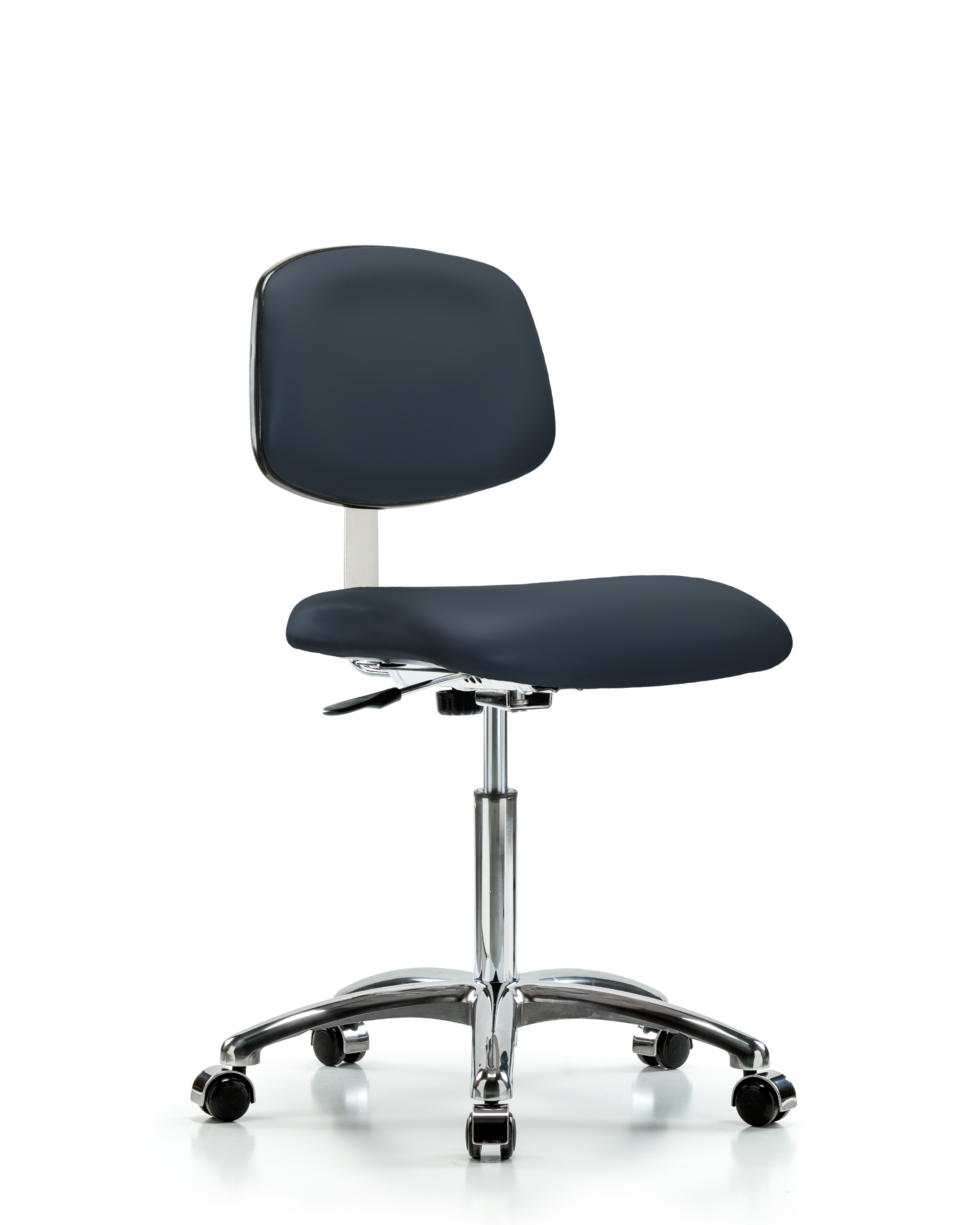 Class 10 Clean Room Vinyl Chair Chrome - Medium Bench Height with Casters in Imperial Blue Trailblazer Vinyl