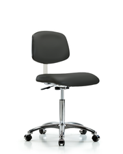 Class 10 Clean Room Vinyl Chair Chrome - Medium Bench Height with Casters in Charcoal Trailblazer Vinyl
