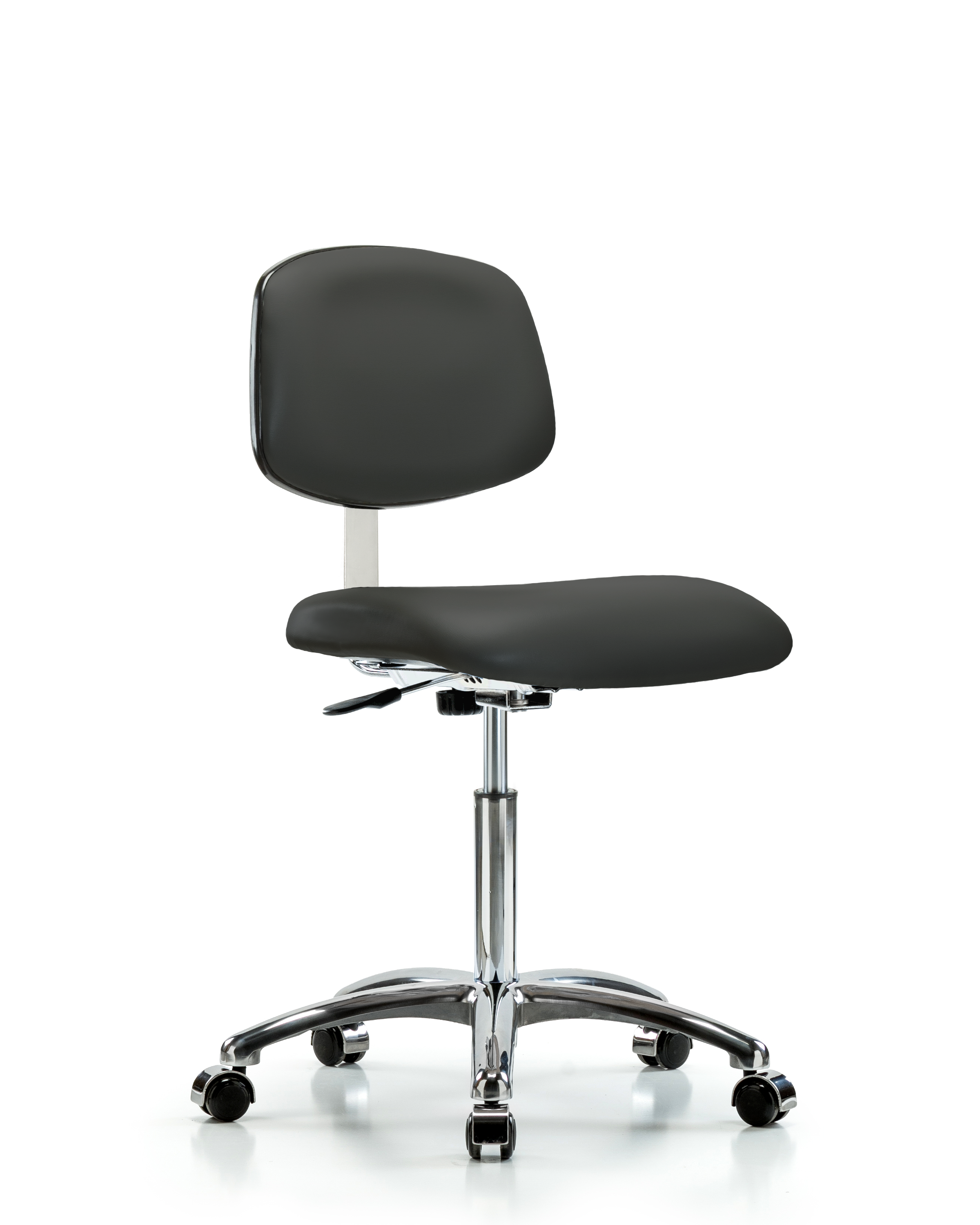 Class 10 Clean Room Vinyl Chair Chrome - Medium Bench Height with Casters in Charcoal Trailblazer Vinyl