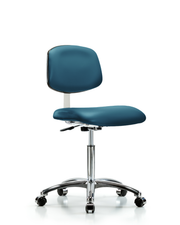 Class 10 Clean Room Vinyl Chair Chrome - Medium Bench Height with Casters in Marine Blue Supernova Vinyl
