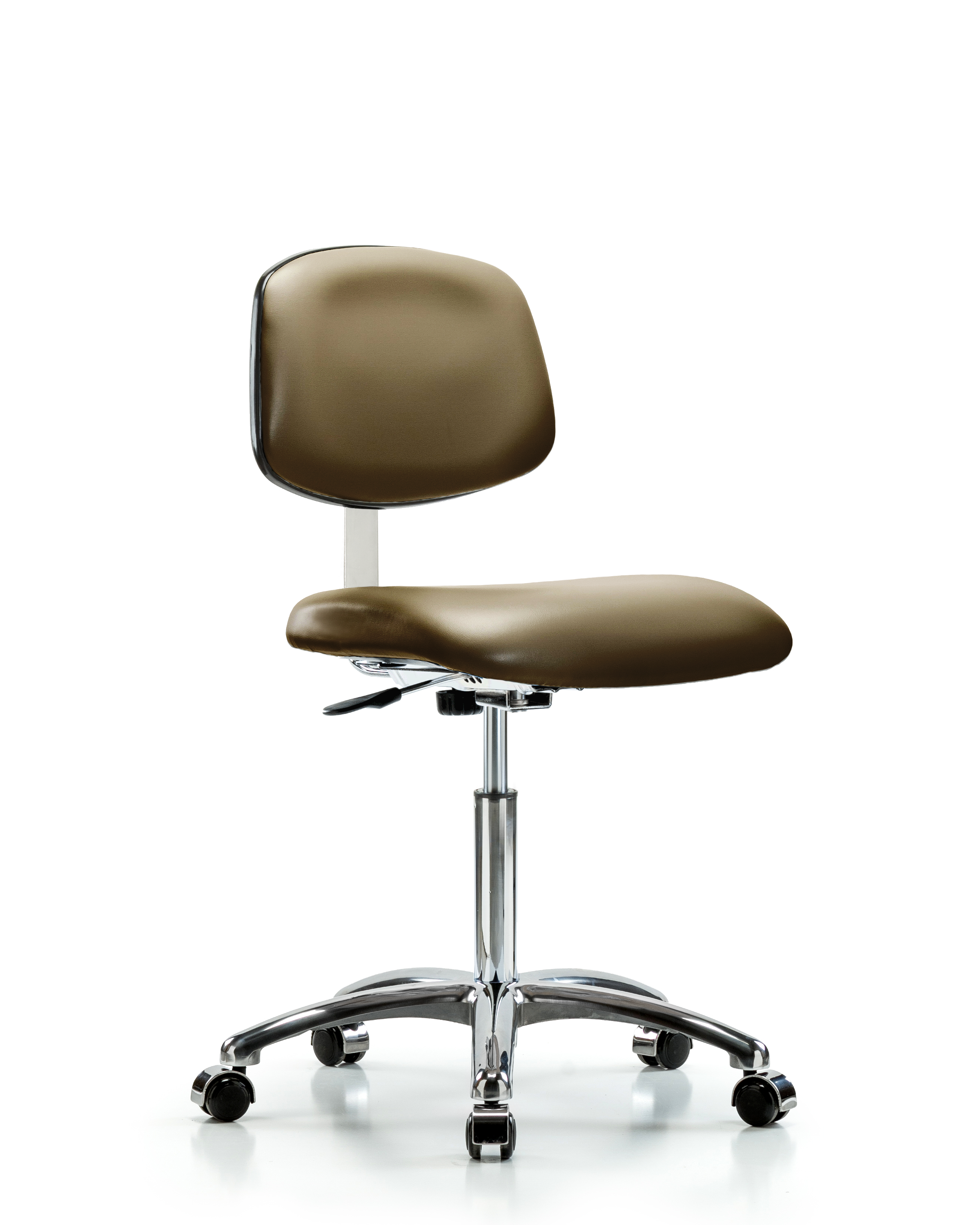 Class 10 Clean Room Vinyl Chair Chrome - Medium Bench Height with Casters in Taupe Supernova Vinyl