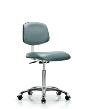 Class 10 Clean Room Vinyl Chair Chrome - Medium Bench Height with Casters in Storm Supernova Vinyl