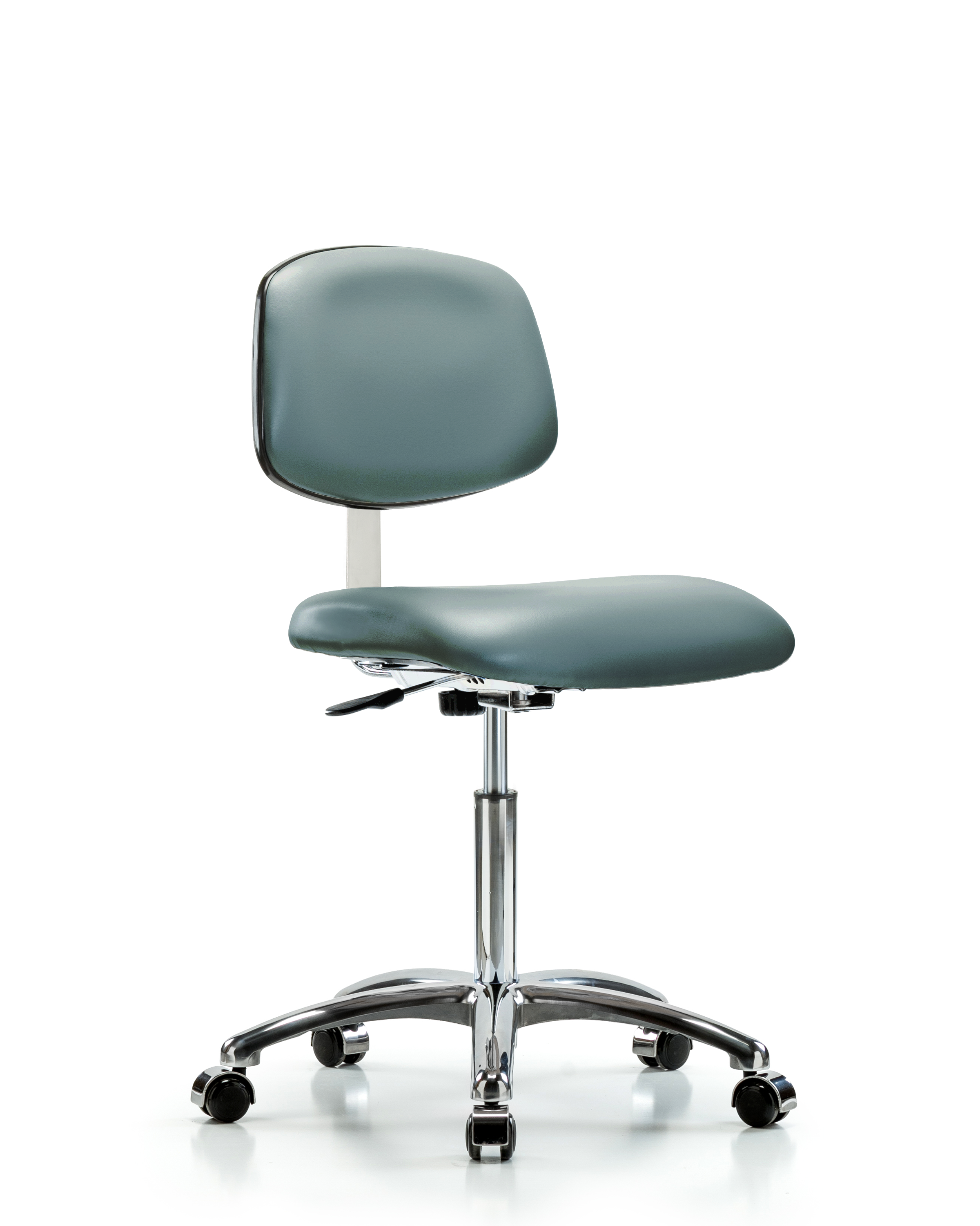 Class 10 Clean Room Vinyl Chair Chrome - Medium Bench Height with Casters in Storm Supernova Vinyl