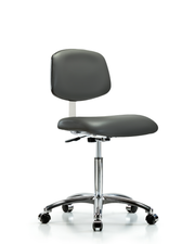 Class 10 Clean Room Vinyl Chair Chrome - Medium Bench Height with Casters in Carbon Supernova Vinyl