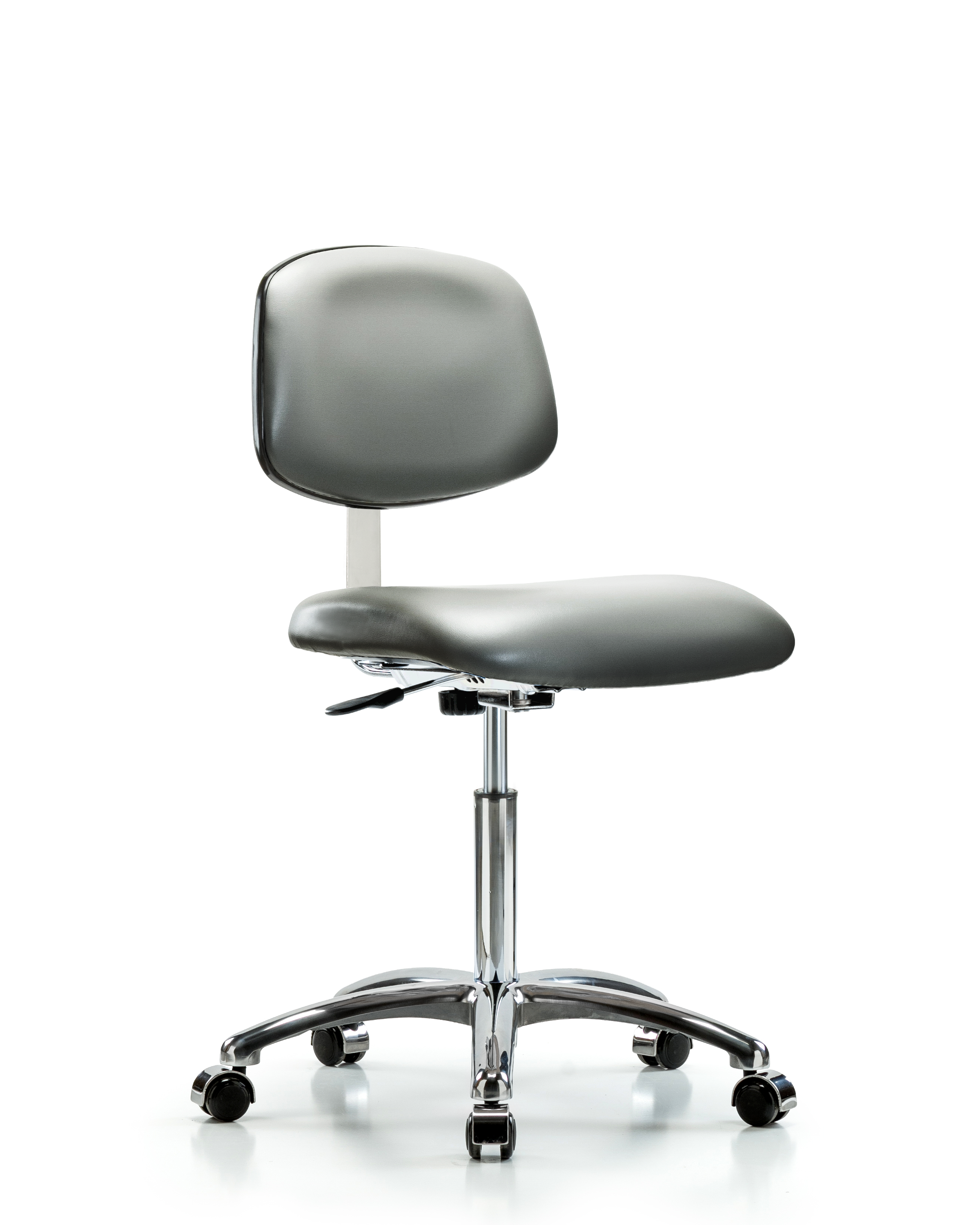 Class 10 Clean Room Vinyl Chair Chrome - Medium Bench Height with Casters in Sterling Supernova Vinyl
