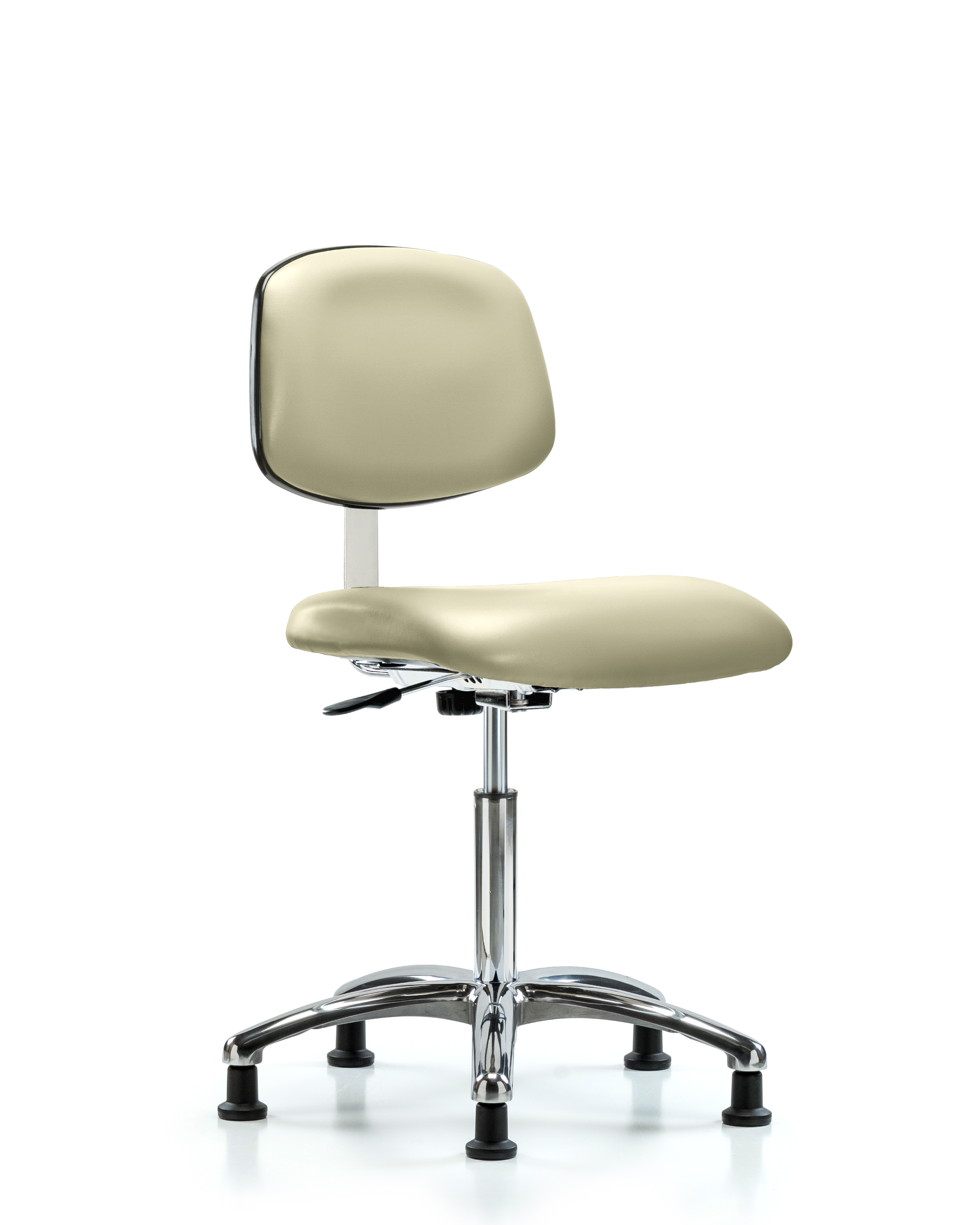 Class 10 Clean Room Vinyl Chair Chrome - Medium Bench Height with Stationary Glides in Adobe White Trailblazer Vinyl