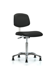 Class 10 Clean Room Vinyl Chair Chrome - Medium Bench Height with Stationary Glides in Black Trailblazer Vinyl