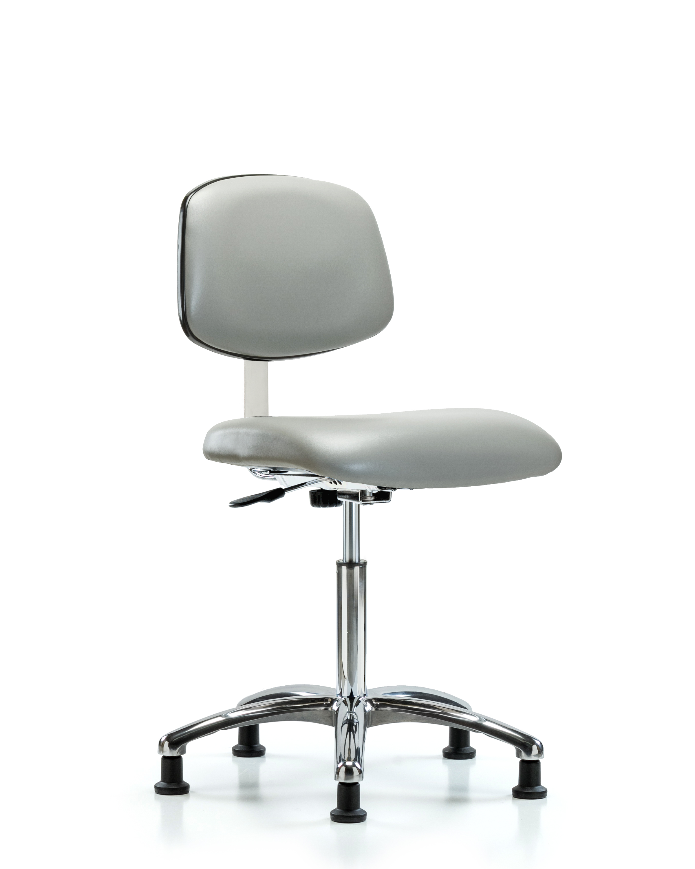 Class 10 Clean Room Vinyl Chair Chrome - Medium Bench Height with Stationary Glides in Dove Trailblazer Vinyl