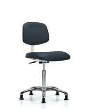 Class 10 Clean Room Vinyl Chair Chrome - Medium Bench Height with Stationary Glides in Imperial Blue Trailblazer Vinyl