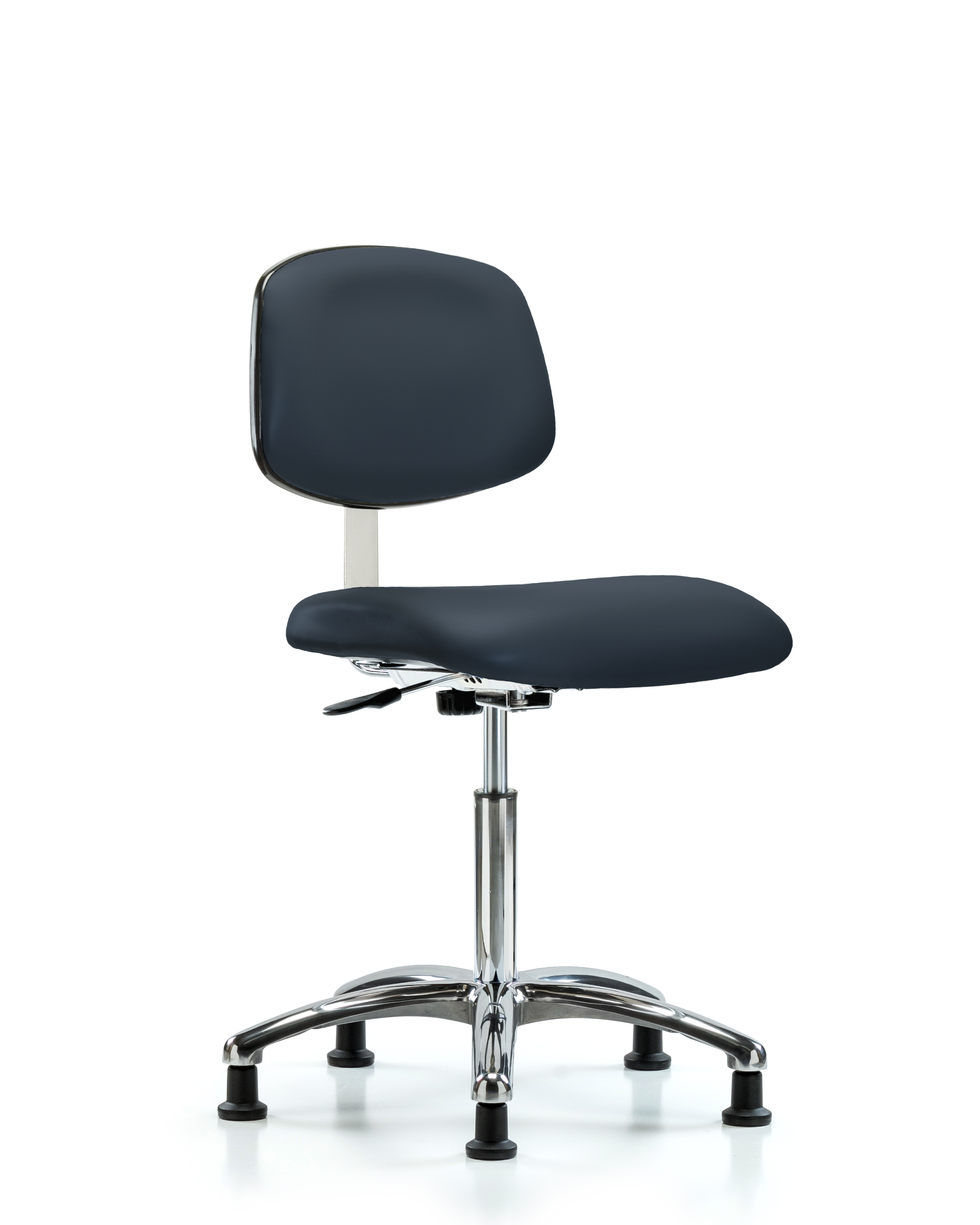 Class 10 Clean Room Vinyl Chair Chrome - Medium Bench Height with Stationary Glides in Imperial Blue Trailblazer Vinyl