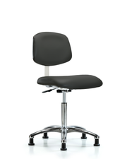 Class 10 Clean Room Vinyl Chair Chrome - Medium Bench Height with Stationary Glides in Charcoal Trailblazer Vinyl