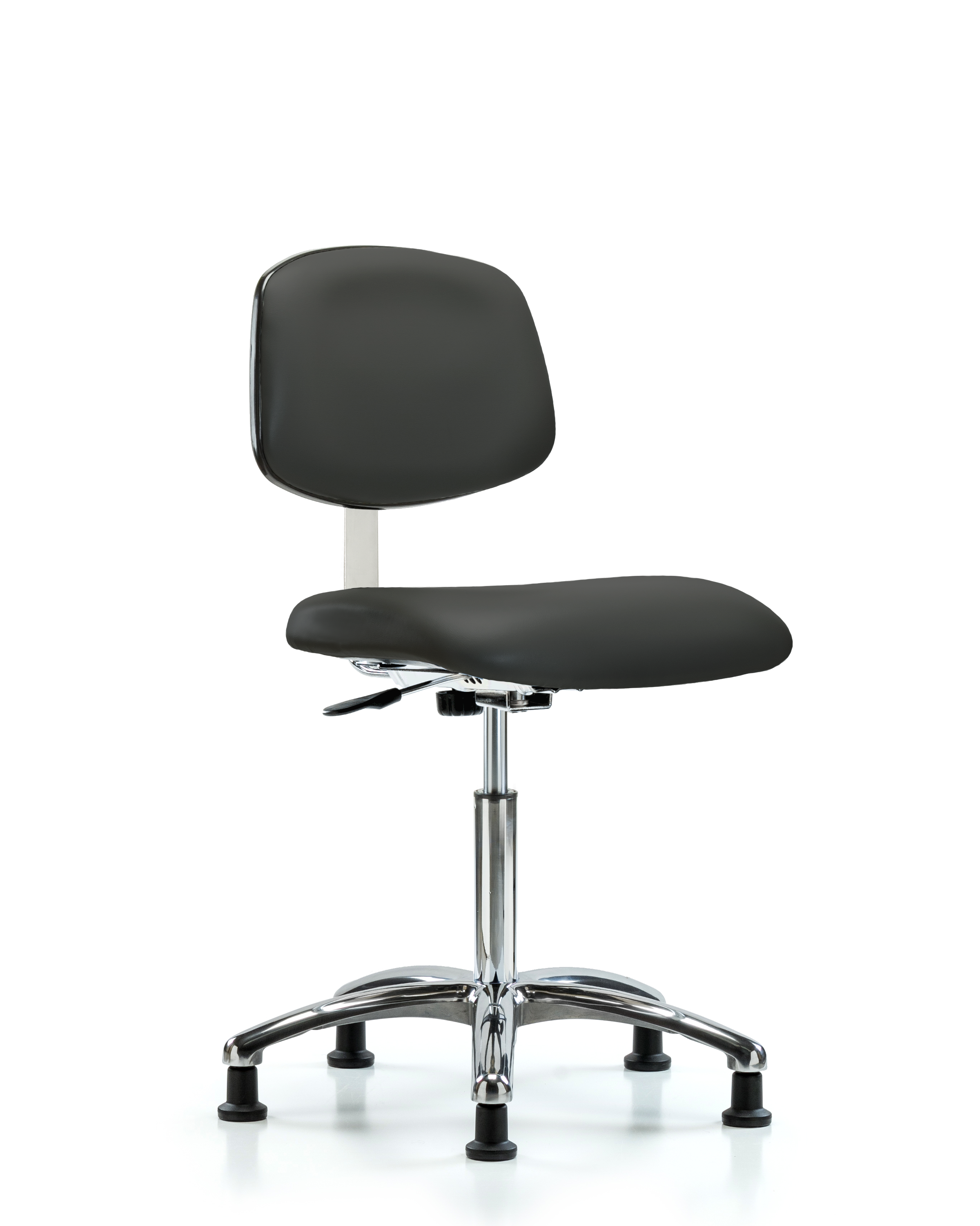 Class 10 Clean Room Vinyl Chair Chrome - Medium Bench Height with Stationary Glides in Charcoal Trailblazer Vinyl