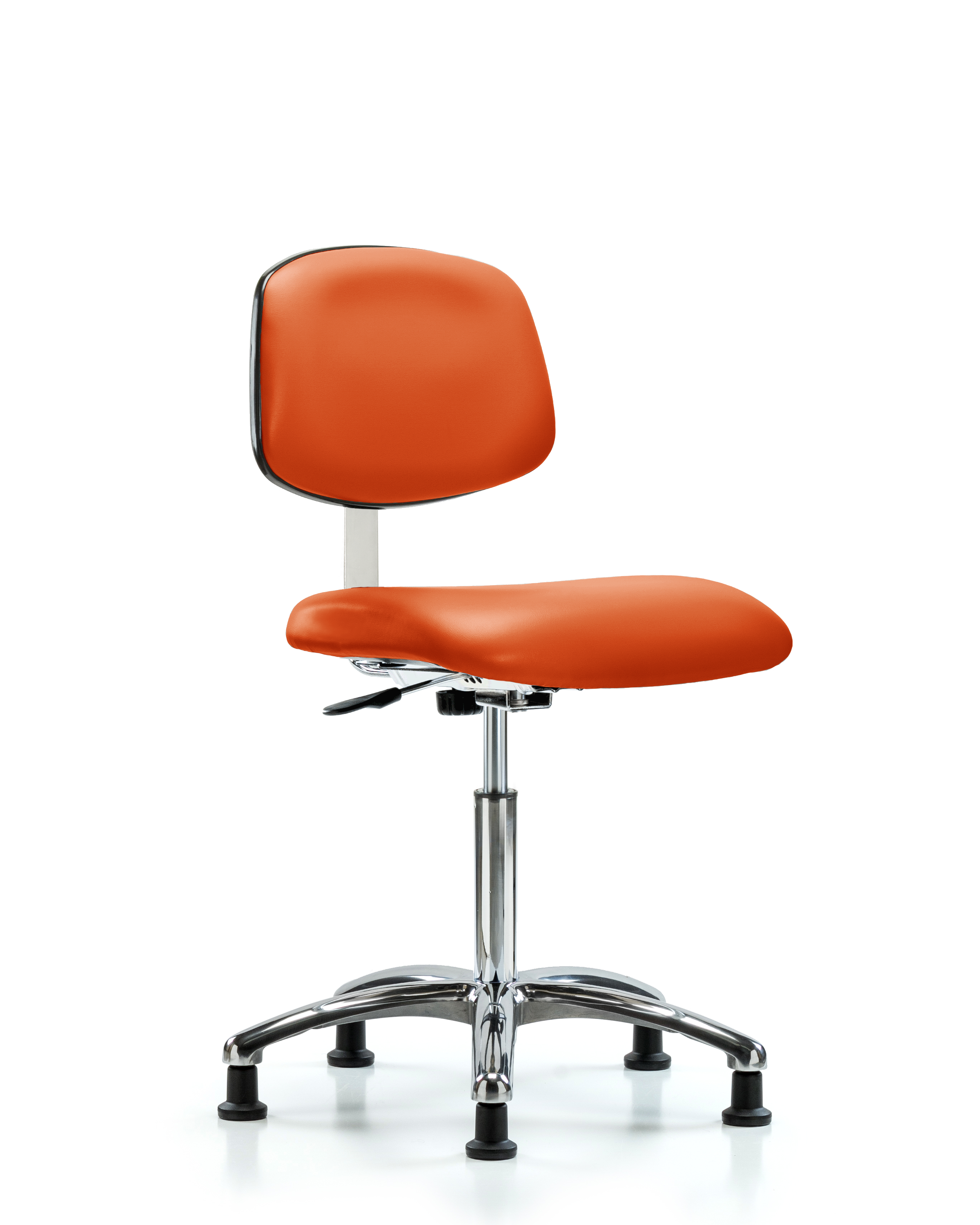 Class 10 Clean Room Vinyl Chair Chrome - Medium Bench Height with Stationary Glides in Orange Kist Trailblazer Vinyl