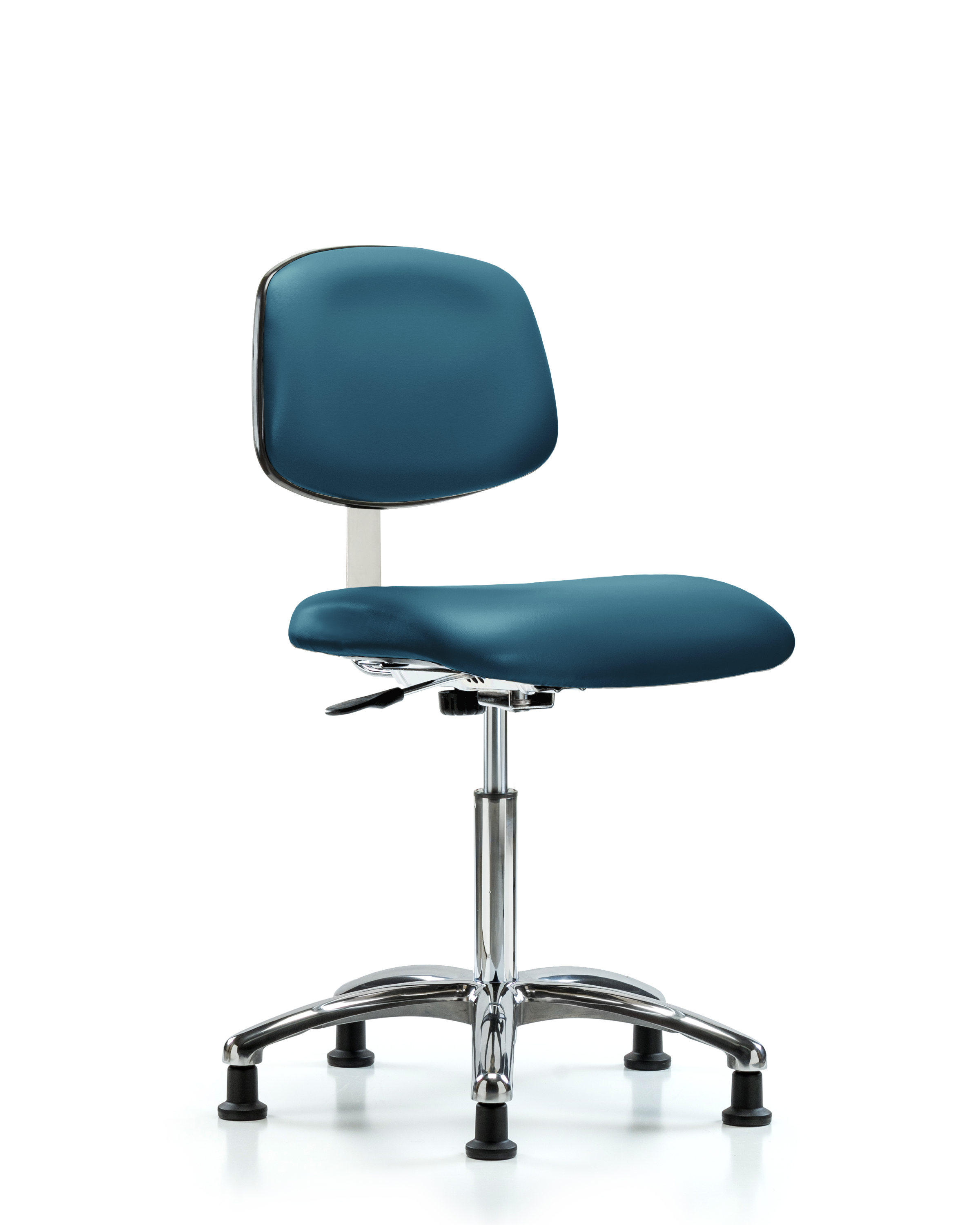 Class 10 Clean Room Vinyl Chair Chrome - Medium Bench Height with Stationary Glides in Marine Blue Supernova Vinyl