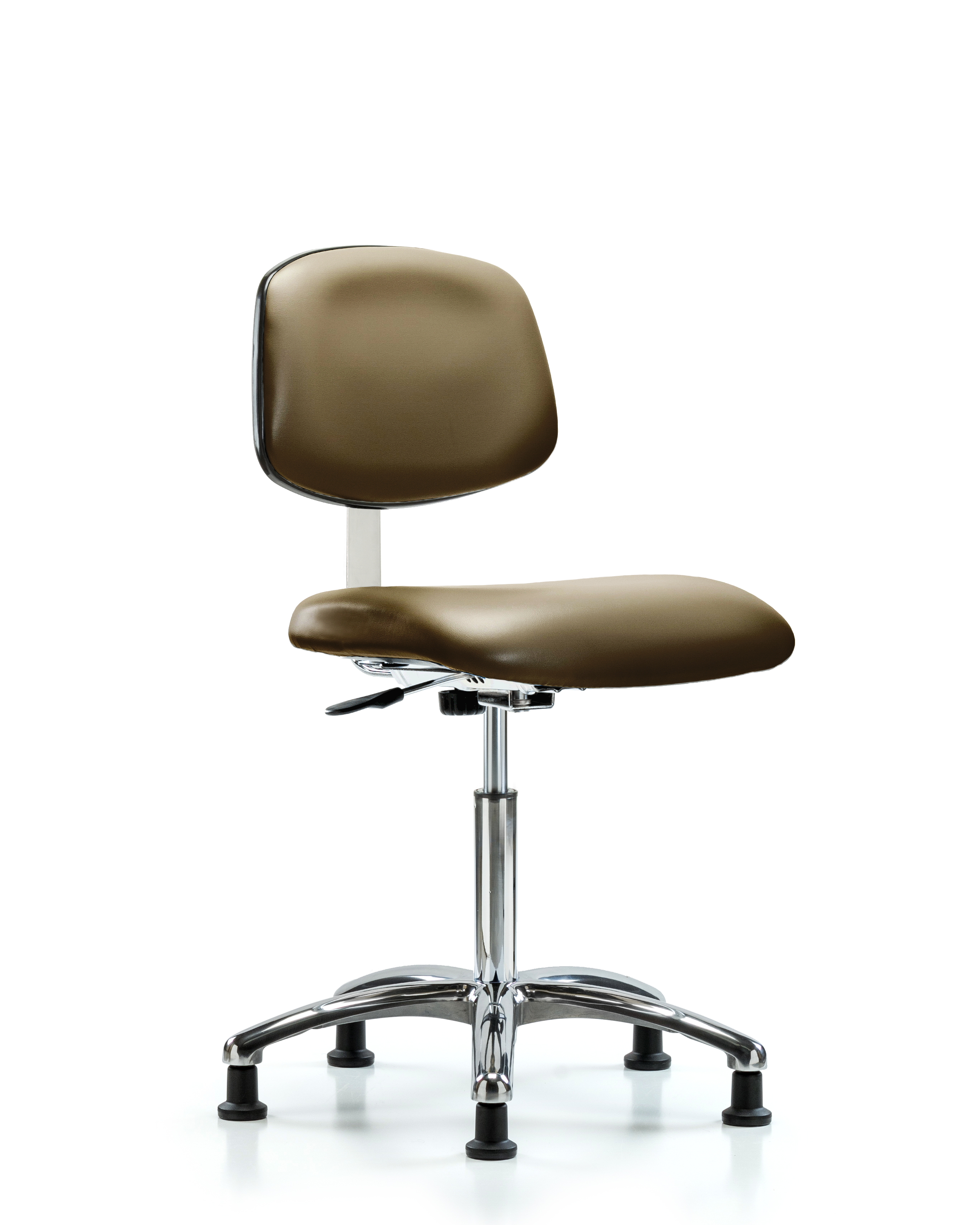 Class 10 Clean Room Vinyl Chair Chrome - Medium Bench Height with Stationary Glides in Taupe Supernova Vinyl