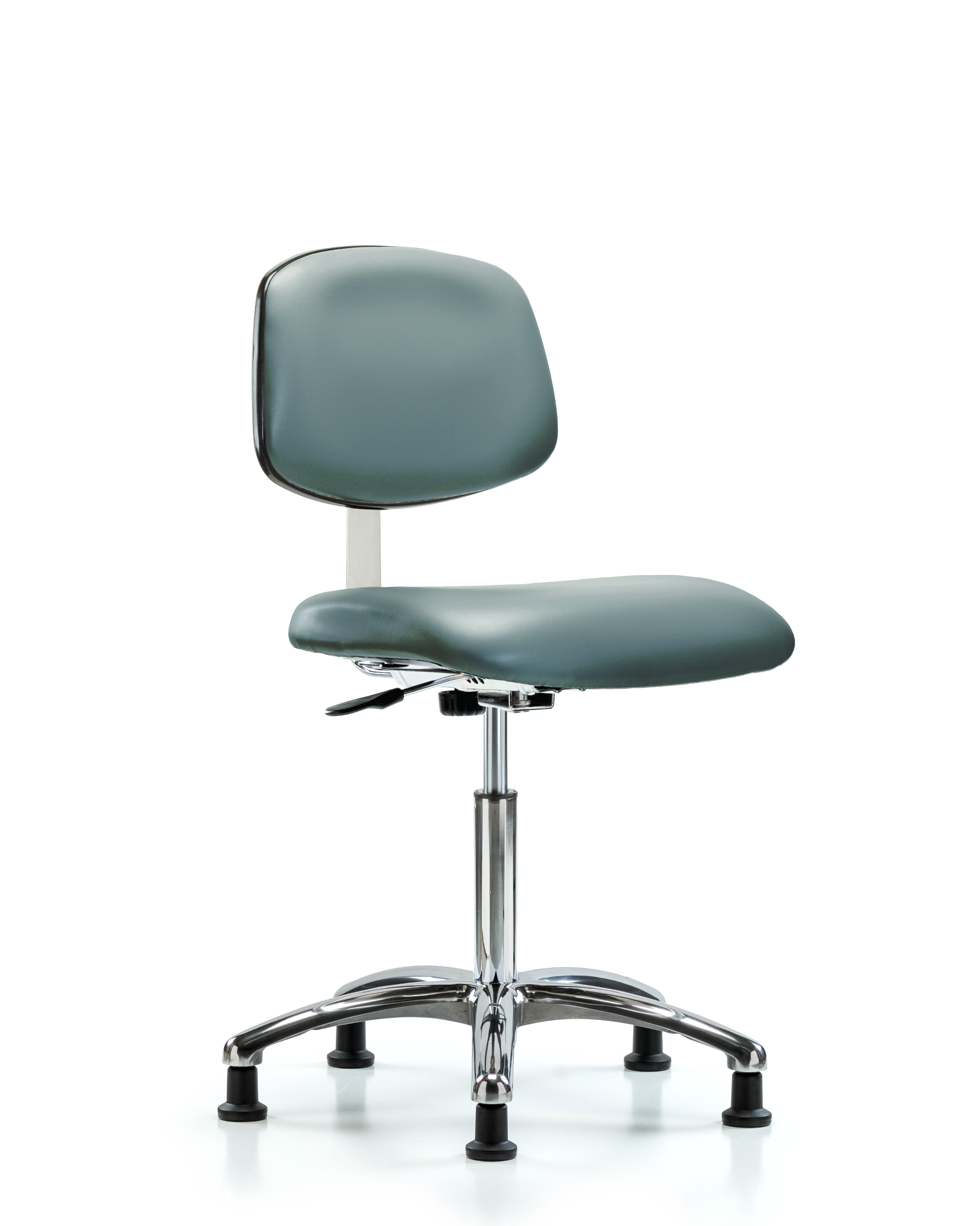 Class 10 Clean Room Vinyl Chair Chrome - Medium Bench Height with Stationary Glides in Storm Supernova Vinyl