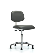Class 10 Clean Room Vinyl Chair Chrome - Medium Bench Height with Stationary Glides in Carbon Supernova Vinyl