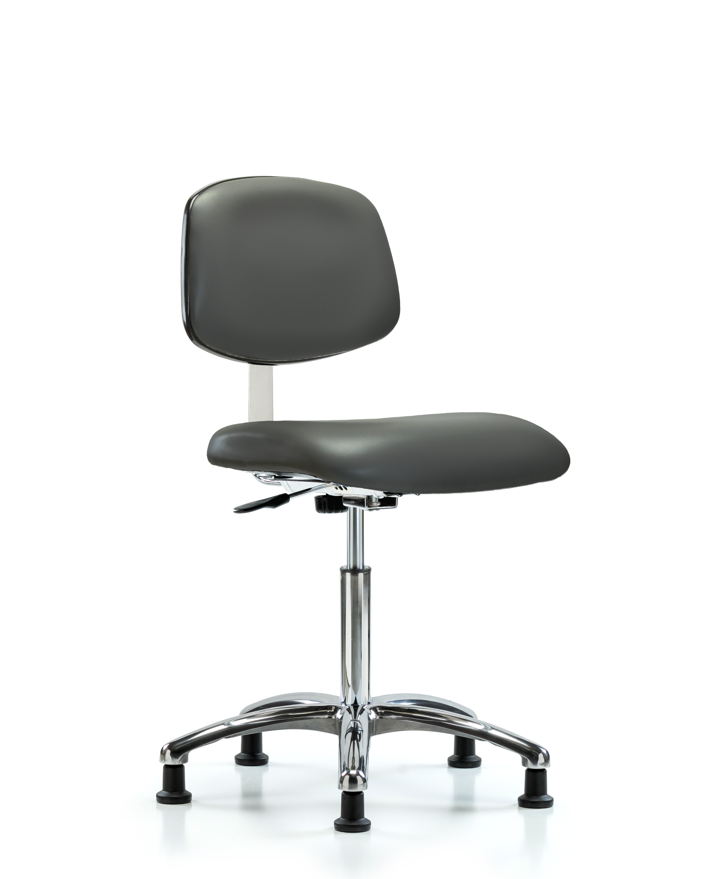 Class 10 Clean Room Vinyl Chair Chrome - Medium Bench Height with Stationary Glides in Carbon Supernova Vinyl