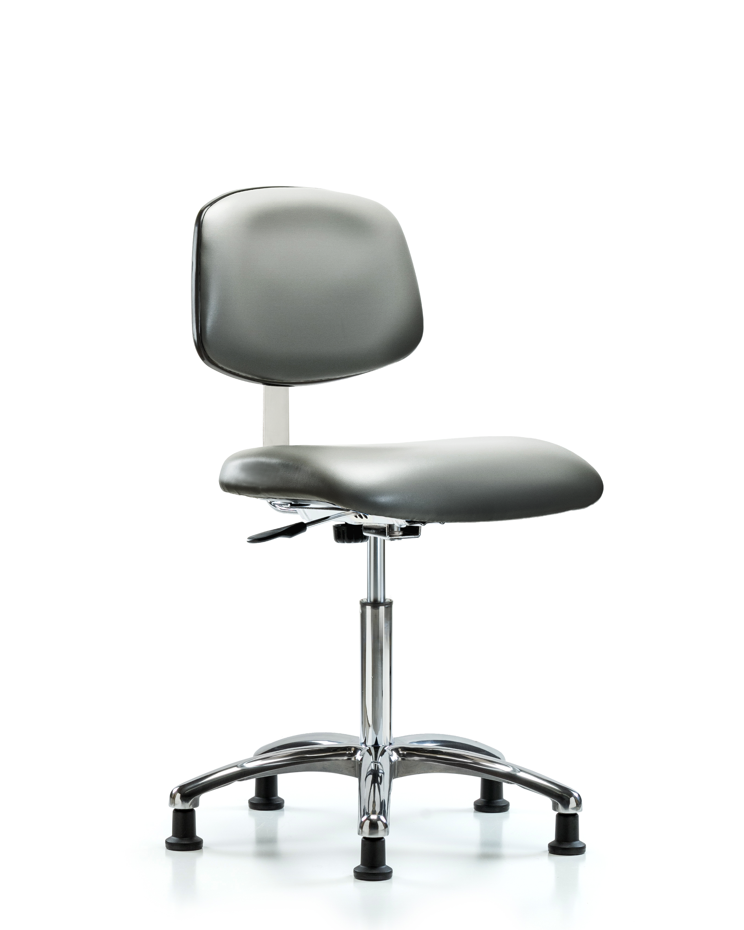 Class 10 Clean Room Vinyl Chair Chrome - Medium Bench Height with Stationary Glides in Sterling Supernova Vinyl