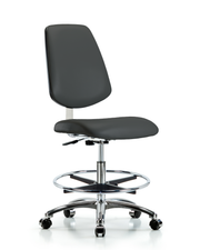 Class 10 Clean Room Vinyl Chair Chrome - Medium Bench Height with Medium Back, Chrome Foot Ring, & Casters in Charcoal Trailblazer Vinyl