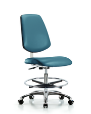 Class 10 Clean Room Vinyl Chair Chrome - Medium Bench Height with Medium Back, Chrome Foot Ring, & Casters in Marine Blue Supernova Vinyl