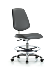 Class 10 Clean Room Vinyl Chair Chrome - Medium Bench Height with Medium Back, Chrome Foot Ring, & Casters in Carbon Supernova Vinyl