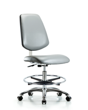 Class 10 Clean Room Vinyl Chair Chrome - Medium Bench Height with Medium Back, Chrome Foot Ring, & Casters in Sterling Supernova Vinyl