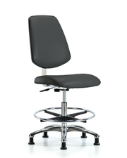 Class 10 Clean Room Vinyl Chair Chrome - Medium Bench Height with Medium Back, Chrome Foot Ring, & Stationary Glides in Charcoal Trailblazer Vinyl