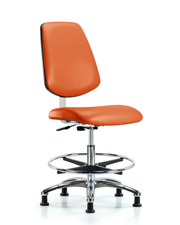 Class 10 Clean Room Vinyl Chair Chrome - Medium Bench Height with Medium Back, Chrome Foot Ring, & Stationary Glides in Orange Kist Trailblazer Vinyl