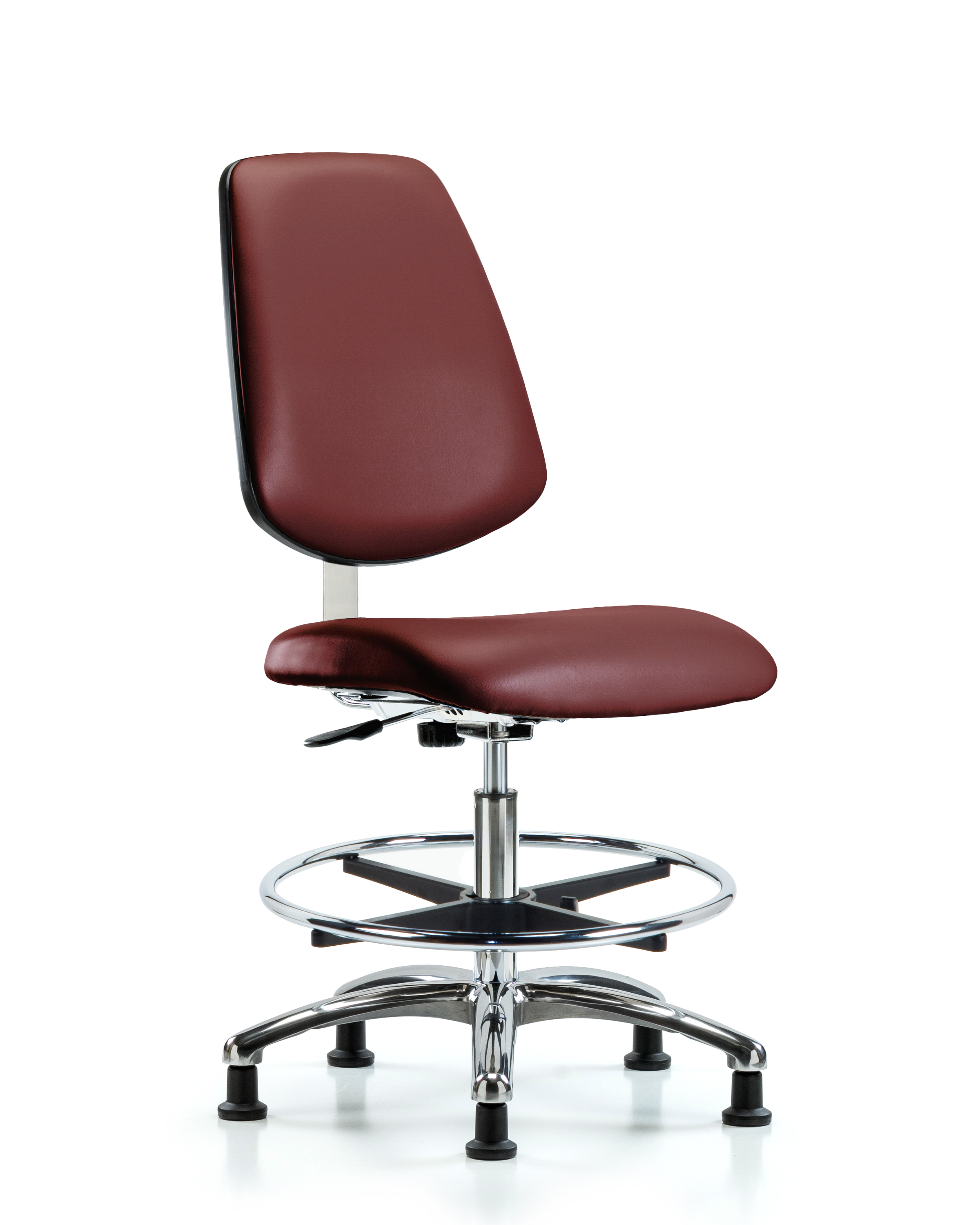 Class 10 Clean Room Vinyl Chair Chrome - Medium Bench Height with Medium Back, Chrome Foot Ring, & Stationary Glides in Borscht Supernova Vinyl