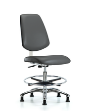 Class 10 Clean Room Vinyl Chair Chrome - Medium Bench Height with Medium Back, Chrome Foot Ring, & Stationary Glides in Carbon Supernova Vinyl