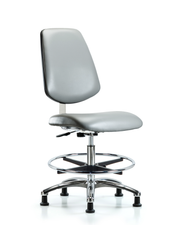 Class 10 Clean Room Vinyl Chair Chrome - Medium Bench Height with Medium Back, Chrome Foot Ring, & Stationary Glides in Sterling Supernova Vinyl
