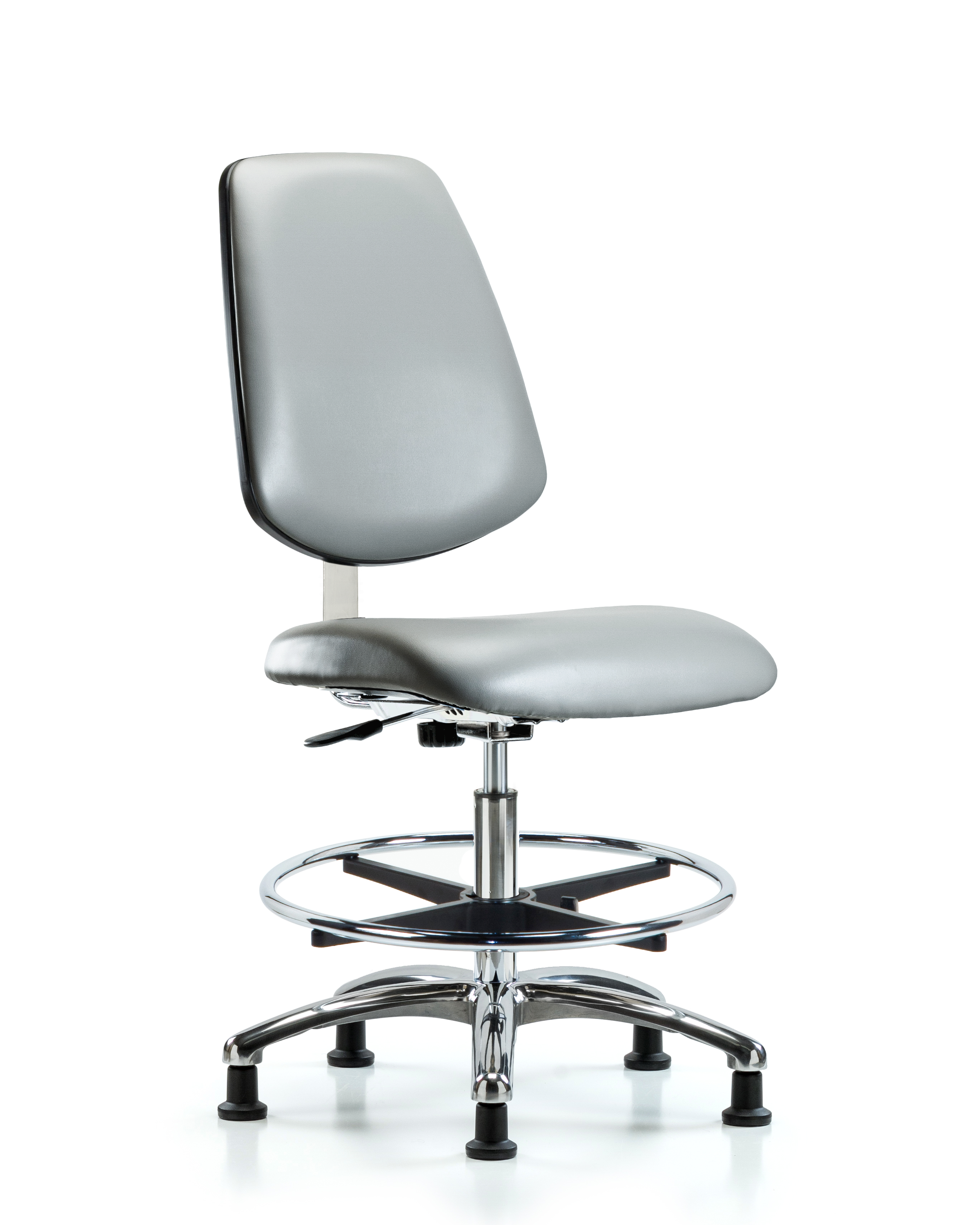 Class 10 Clean Room Vinyl Chair Chrome - Medium Bench Height with Medium Back, Chrome Foot Ring, & Stationary Glides in Sterling Supernova Vinyl