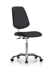 Class 10 Clean Room Vinyl Chair Chrome - Medium Bench Height with Medium Back & Casters in Black Trailblazer Vinyl