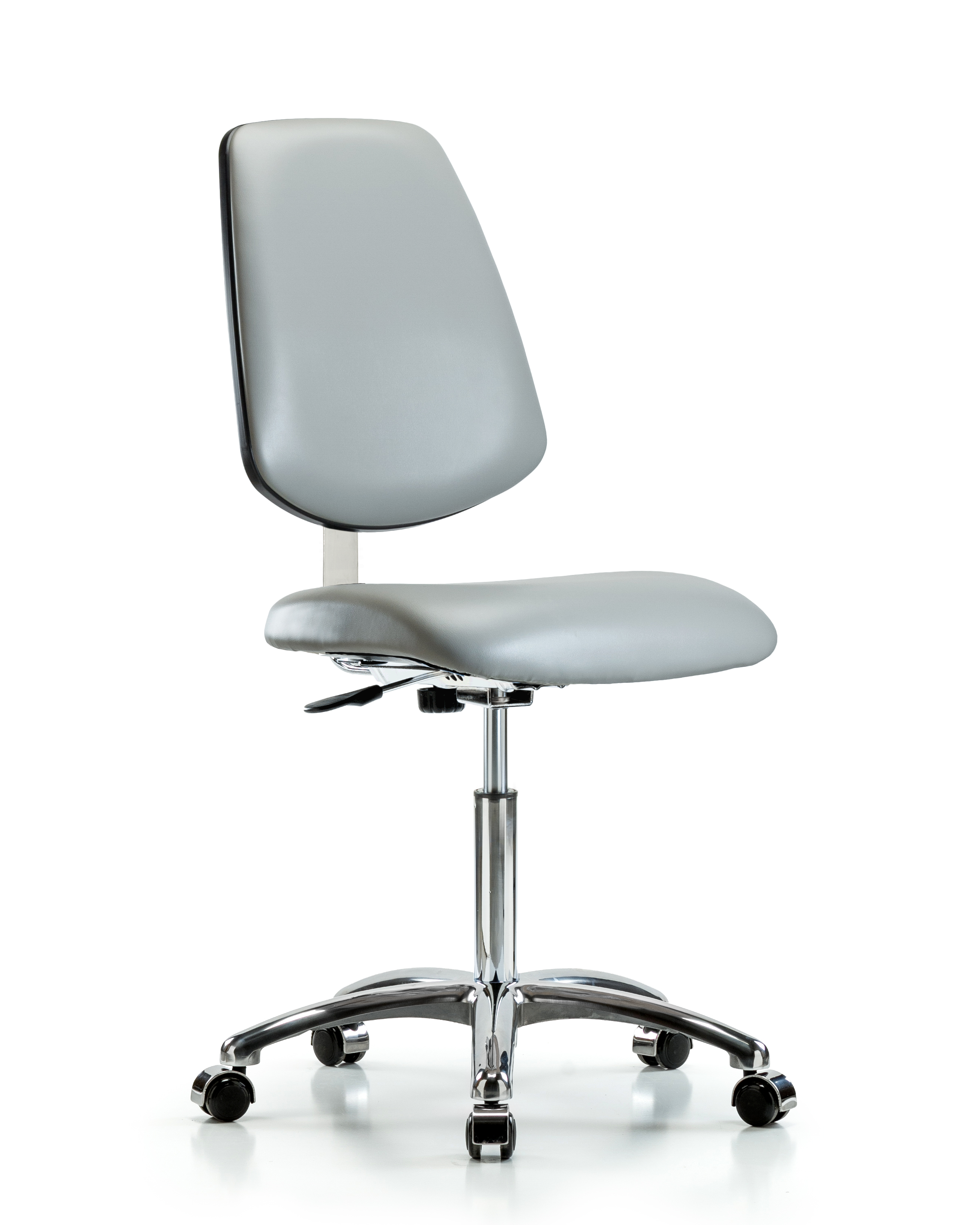 Class 10 Clean Room Vinyl Chair Chrome - Medium Bench Height with Medium Back & Casters in Dove Trailblazer Vinyl