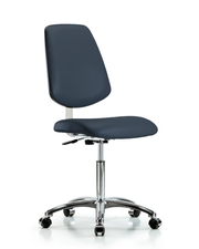 Class 10 Clean Room Vinyl Chair Chrome - Medium Bench Height with Medium Back & Casters in Imperial Blue Trailblazer Vinyl
