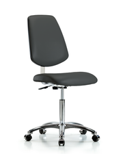 Class 10 Clean Room Vinyl Chair Chrome - Medium Bench Height with Medium Back & Casters in Charcoal Trailblazer Vinyl