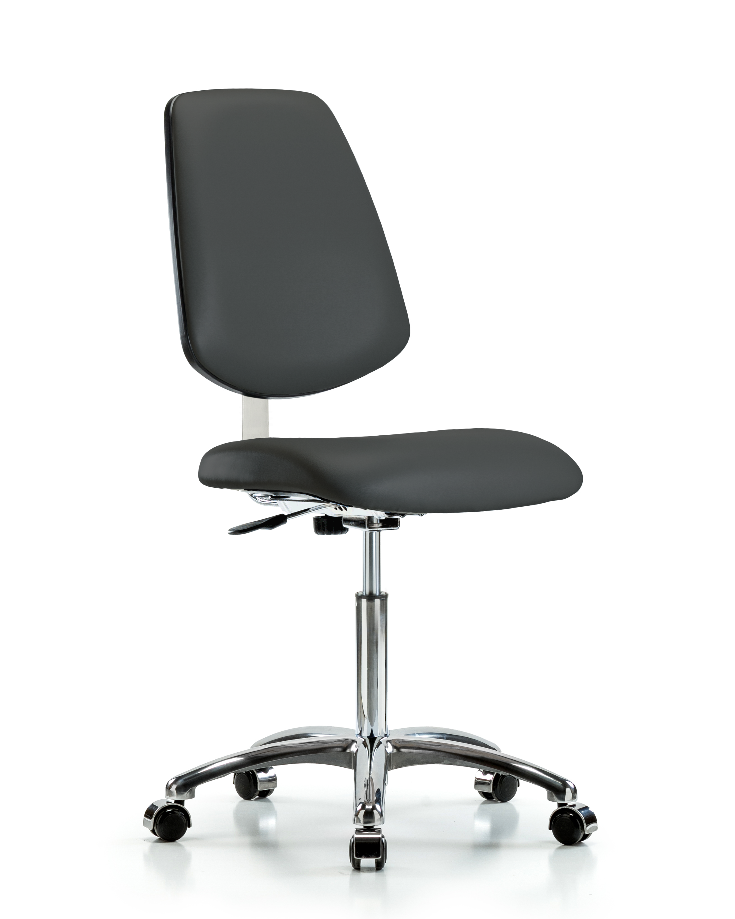 Class 10 Clean Room Vinyl Chair Chrome - Medium Bench Height with Medium Back & Casters in Charcoal Trailblazer Vinyl