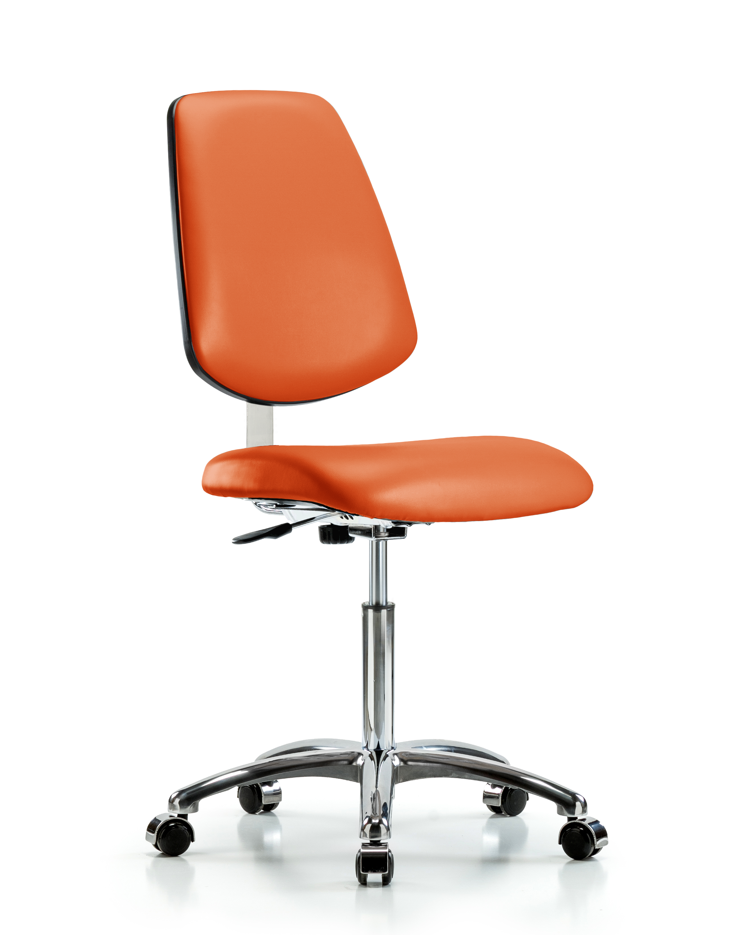 Class 10 Clean Room Vinyl Chair Chrome - Medium Bench Height with Medium Back & Casters in Orange Kist Trailblazer Vinyl